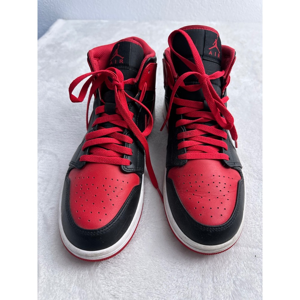 Nike‎ Air Jordan 1 Mid Bred Black Red Basketball Sneakers Men's Size 10 - Picture 4 of 9